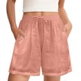 thumbnail image 2 of Costeam Womens Elastic Drawstring Waist Linen Blend Casual Shorts with Pockets Loose Fit Solid Color Summer Shorts, 2 of 5