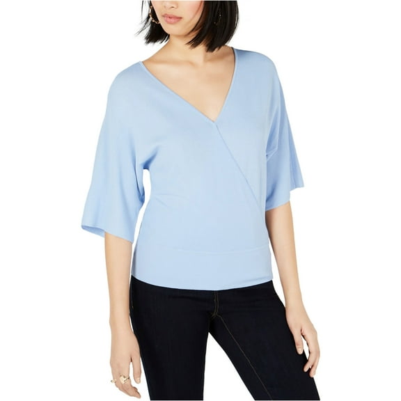 bar III Womens Back Cutout Wrap Blouse, Blue, Large