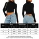 thumbnail image 2 of Haut Moulant Señoras Bodycon Top Sexy Crop Top Slim Fit Cuello alto Ombligo expuesto Traje diario Kuymtek Negro L para Mujer, 2 of 6