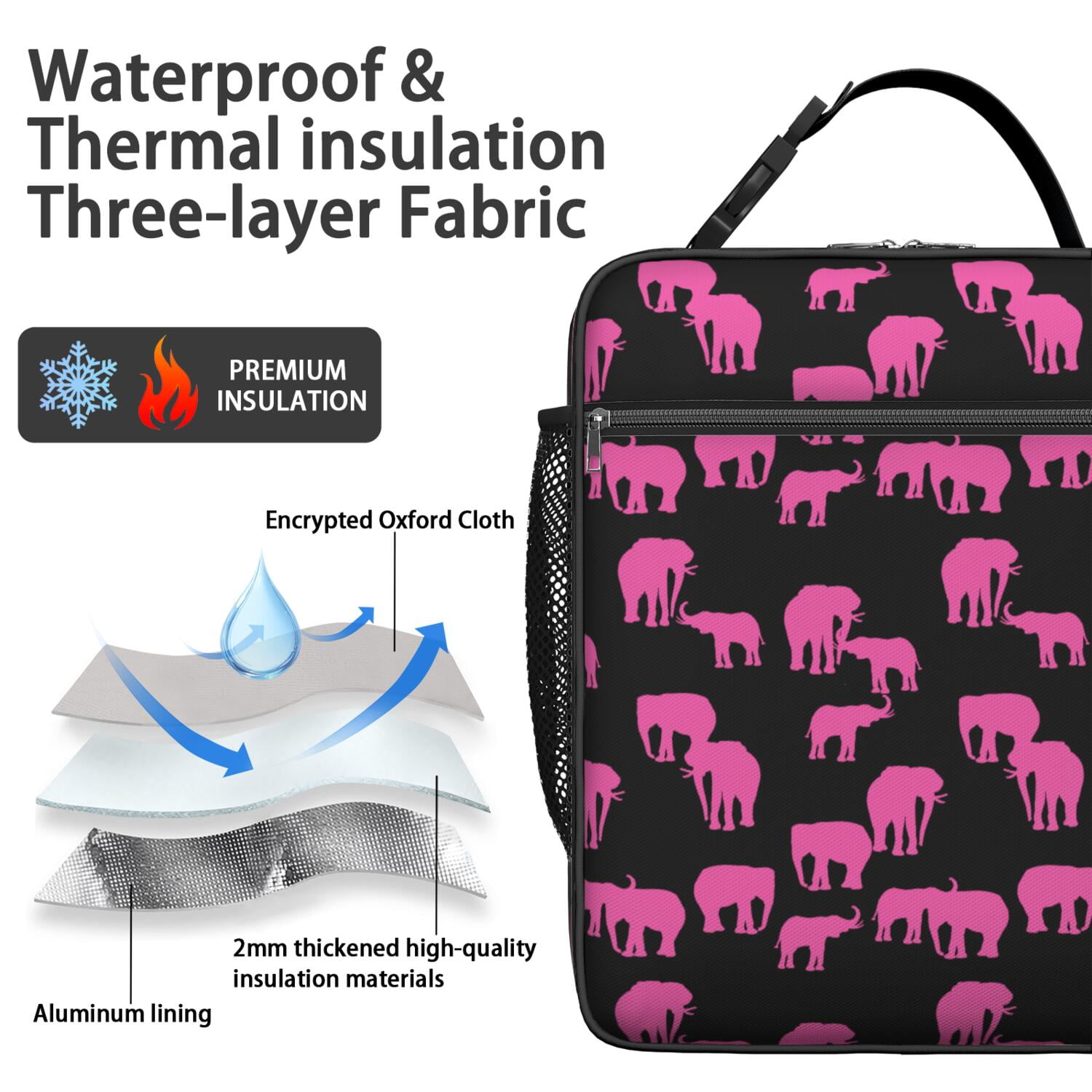 Bohemian Mandala Elephant Lunch Tote Bag, Spacious Waterproof Thermal Bento Bag with Retro Ethnic Floral Pattern, Insulated Cooler for Women, Office, School, Outdoors