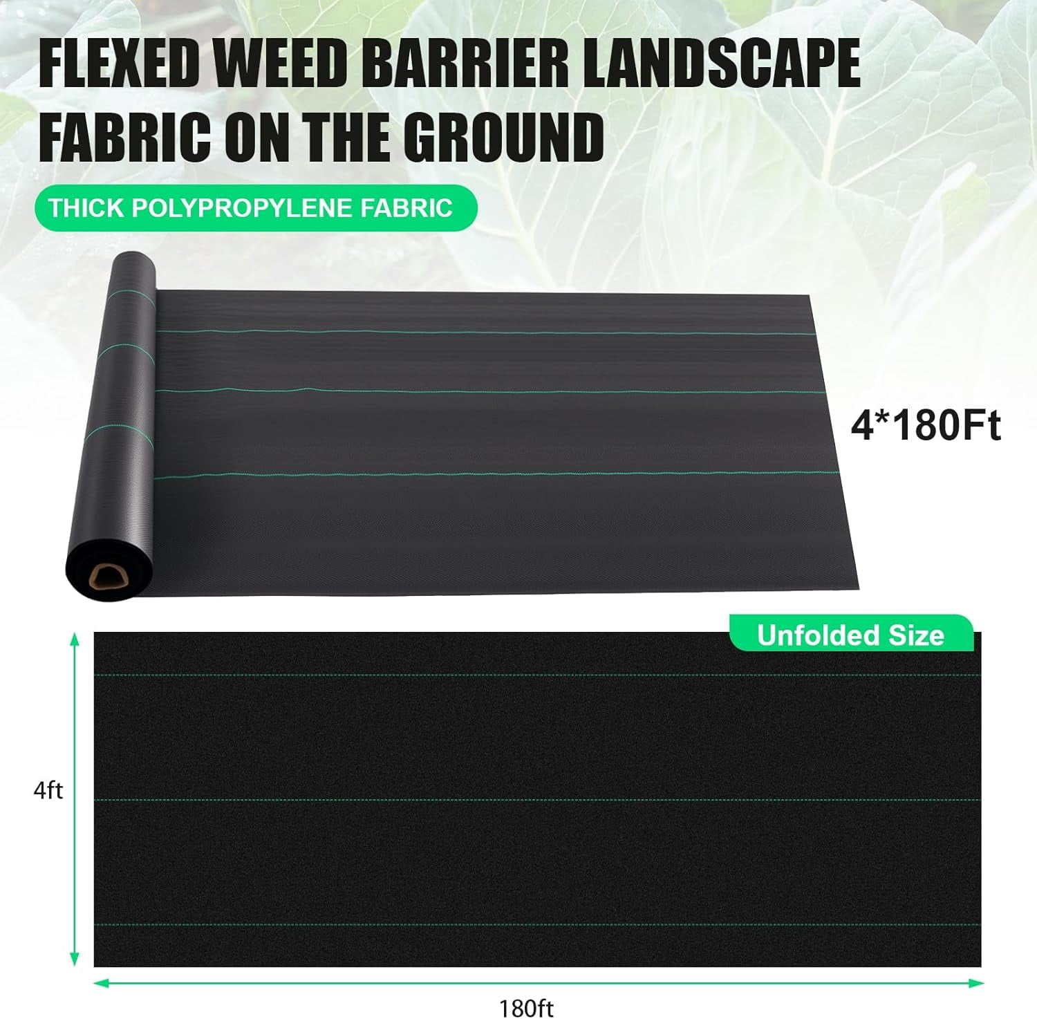 Garden Landscape Fabric 4x180ft Weed Barrier Fabric Heavy Duty,Weed Blocker Fabric, Garden Landscaping Fabric for Underlayment, Gardening Ground, Commercial Driveway Weed Block Cover Mat