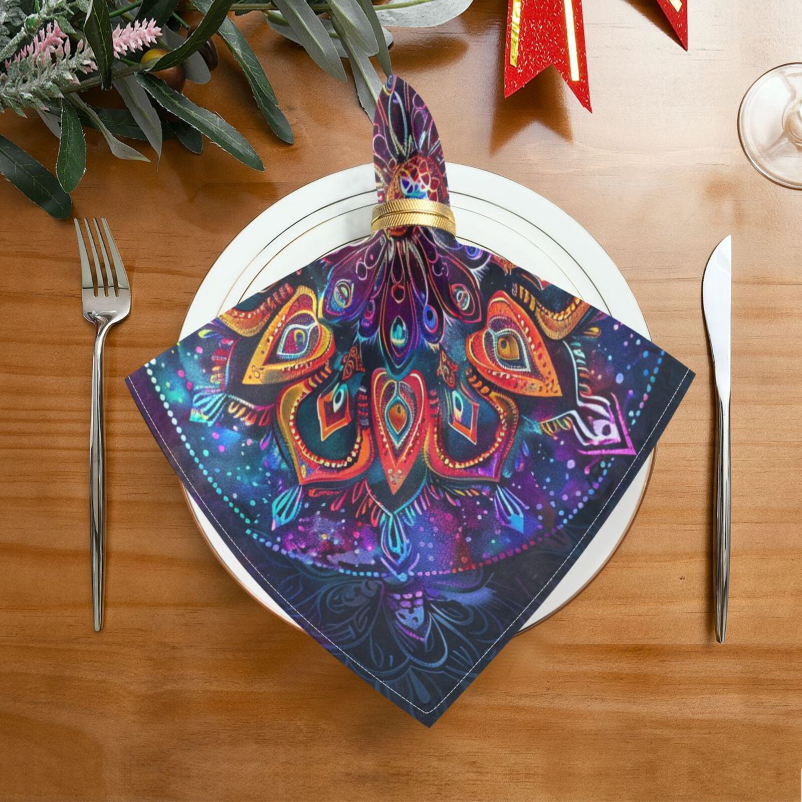 JSTEL Colorful Mandala Tye Die Cloth Napkins Set of 6, 20x20 Inch Washable and Reusable Napkin for Decoupage Dinner Party Everyday Use