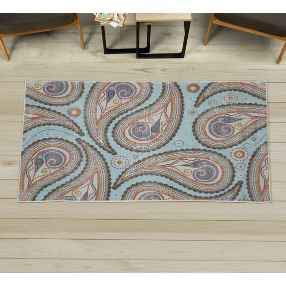 Paisley Decorative Rug, Continuous Fig Like Motifs Pattern Mandala Oriental Floral Abstract Art, Quality Carpet for Bedroom Dorm and Living Room, 6 Sizes, Baby Blue, by Ambesonne