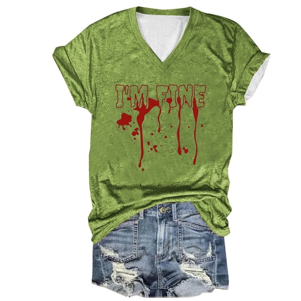 Tops Cortos para las Mujeres, Halloween Impreso V-Cuello Camiseta de Manga Corta, Tela de Imitación de Moda Casual