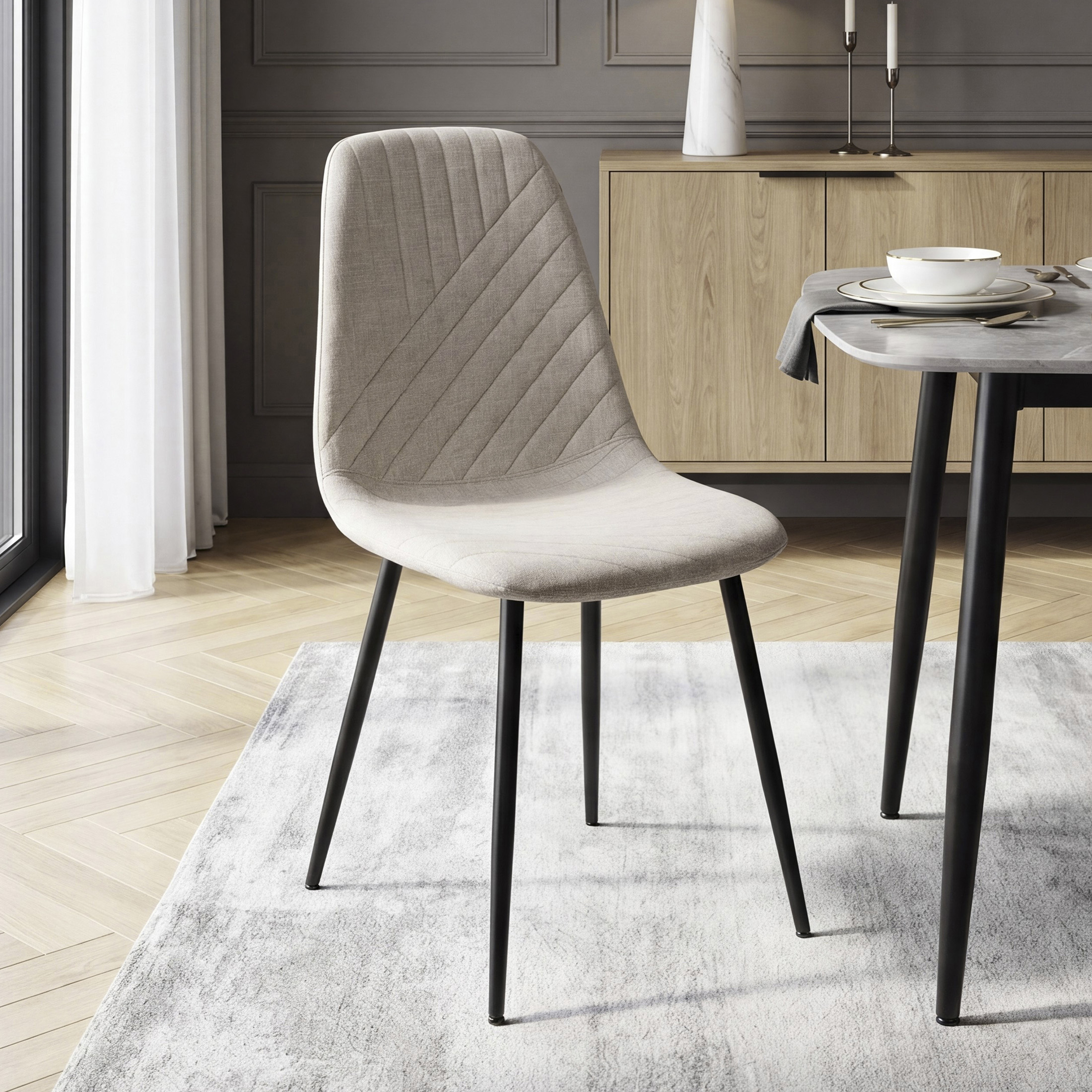 OakvillePark Ella Contemporary Textured Fabric Dining Side Chairs, Taupe (Set of 4)