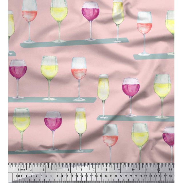 Soimoi Poly Georgette Fabric Wine Glass Bar Decor Fabric Printed Yard 52 Inch Wide