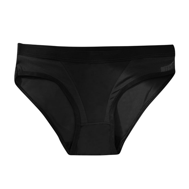 Underwear Women Low Waist Mesh Solid Color Cotton Crotch Panty Black M