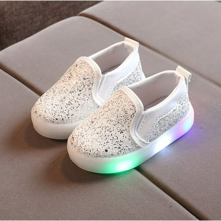 Girl s Light Up Sequins Slip On Loafers Flashing LED Casual Shoes Flat Sneakers (Toddler/Little Kid)
