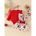 thumbnail image 4 of Baby Toddler Girls Christmas Outfits 0 3 6 12 18 Months Long Sleeve Romper + Bow Suspender Skirt + Headband Set Newborn Clothes, 4 of 9