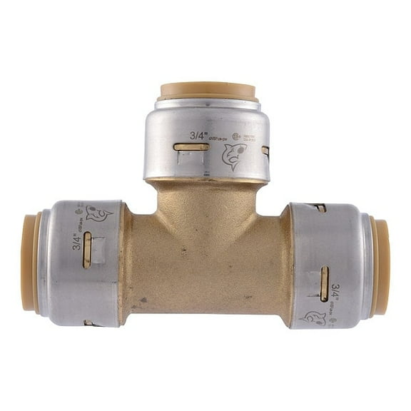 Sharkbite Tee, Brass, Push-Fit 7/8", 3/4", 3/4" UR370
