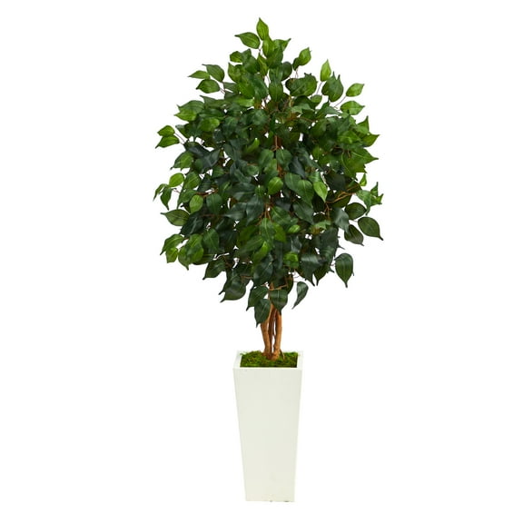Nearly Natural 4' Ficus Artificial Tree in White Tower Planter