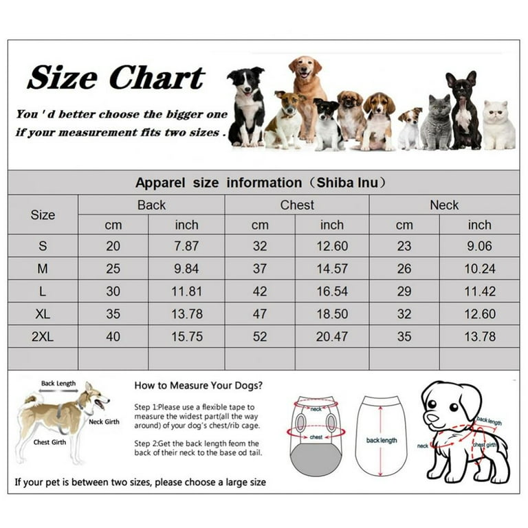 Dog Clothing Size Chart By Weight
