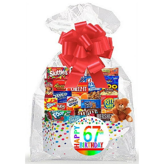 CakeSupplyShop Item#067BSG Happy 67th Birthday Rainbow Thinking Of You Cookies, Candy & More Care Package Snack Gift Box Bundle Set - Ships FAST!