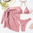 thumbnail image 2 of RQYYD Women's 3 Piece Swimsuits Halter Cutout Bikini Set String Bathing Suit with Drawstring Beach Skirt Set, 2 of 7