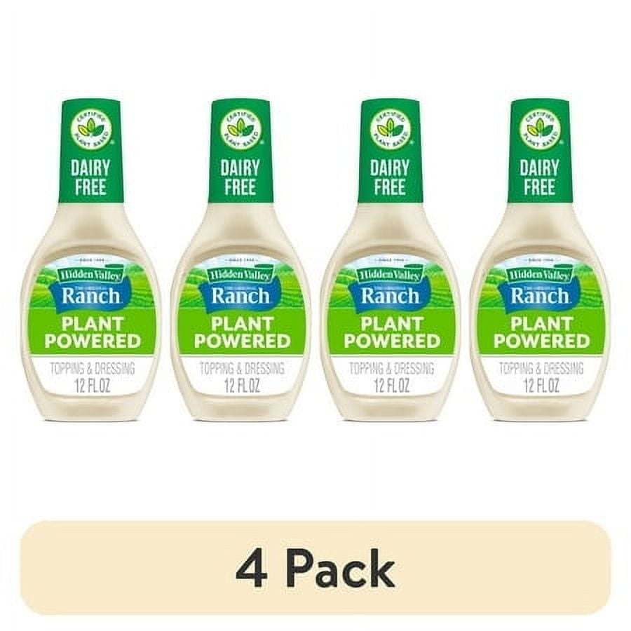 (4 pack) Hidden Valley Ranch Dairy Free Plant Powered Salad Dressing & Condiment 12 fl oz Bottle