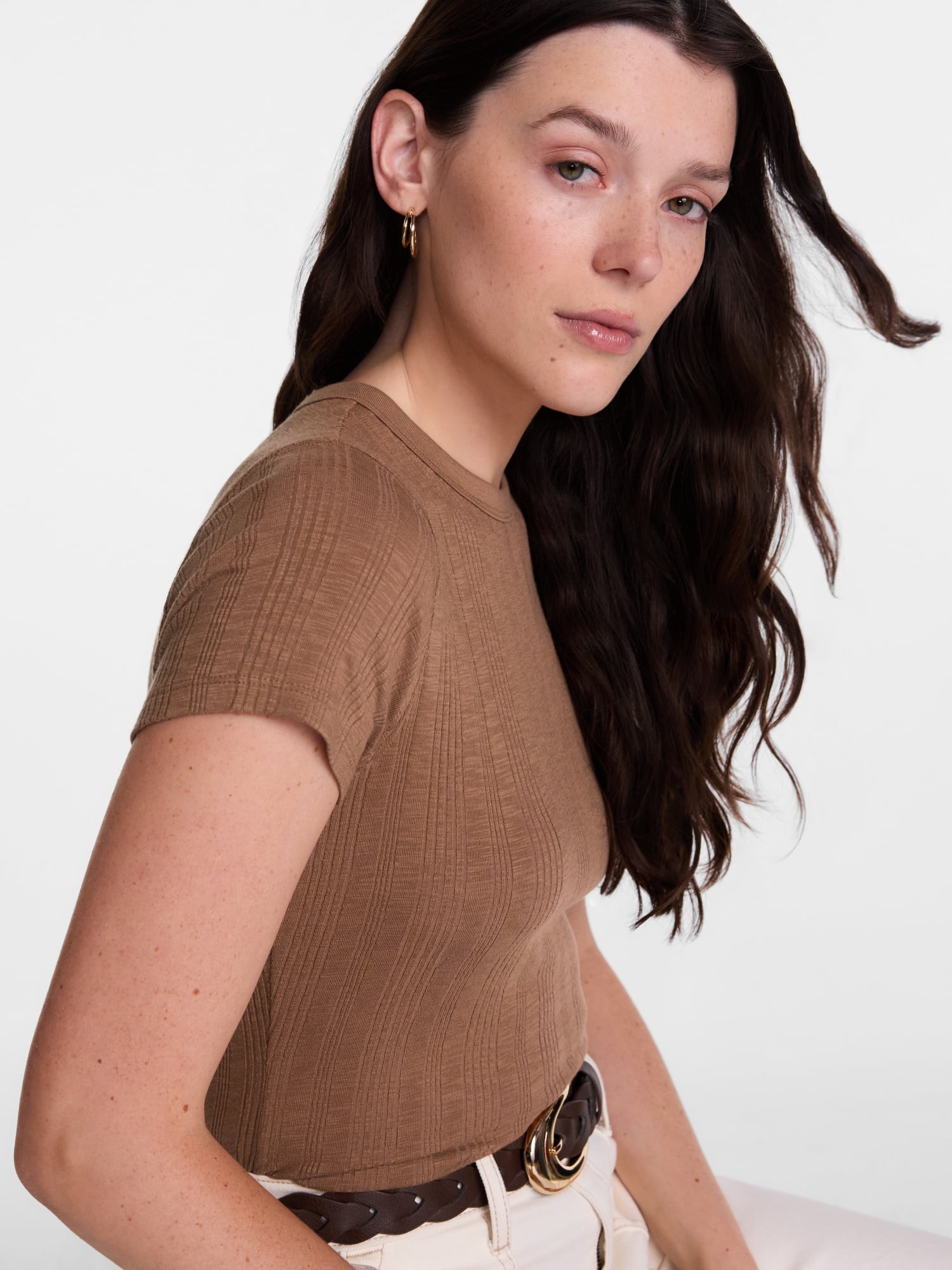 Scenario Women's Variegated Rib Tee with Short Sleeves, Sizes XS-XXXL