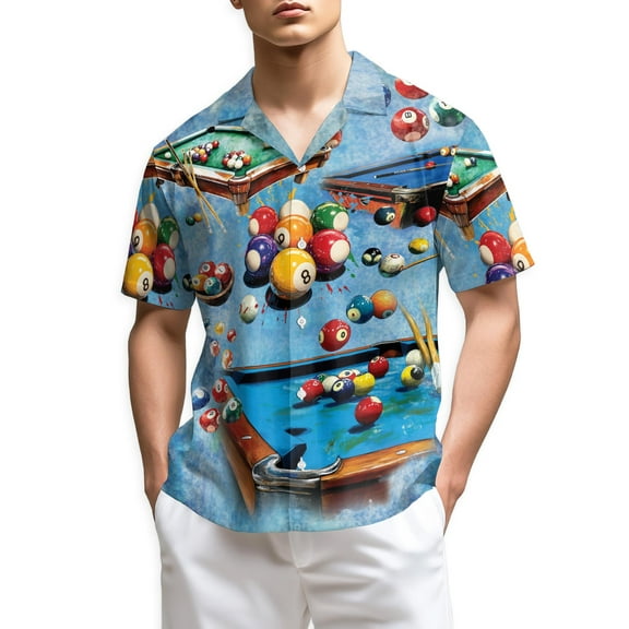 Netecom Playing Pool with Billiards Hawaiian Shirt for Men, Button Down Summer Beach Short Sleeve, Sizes S-5XL