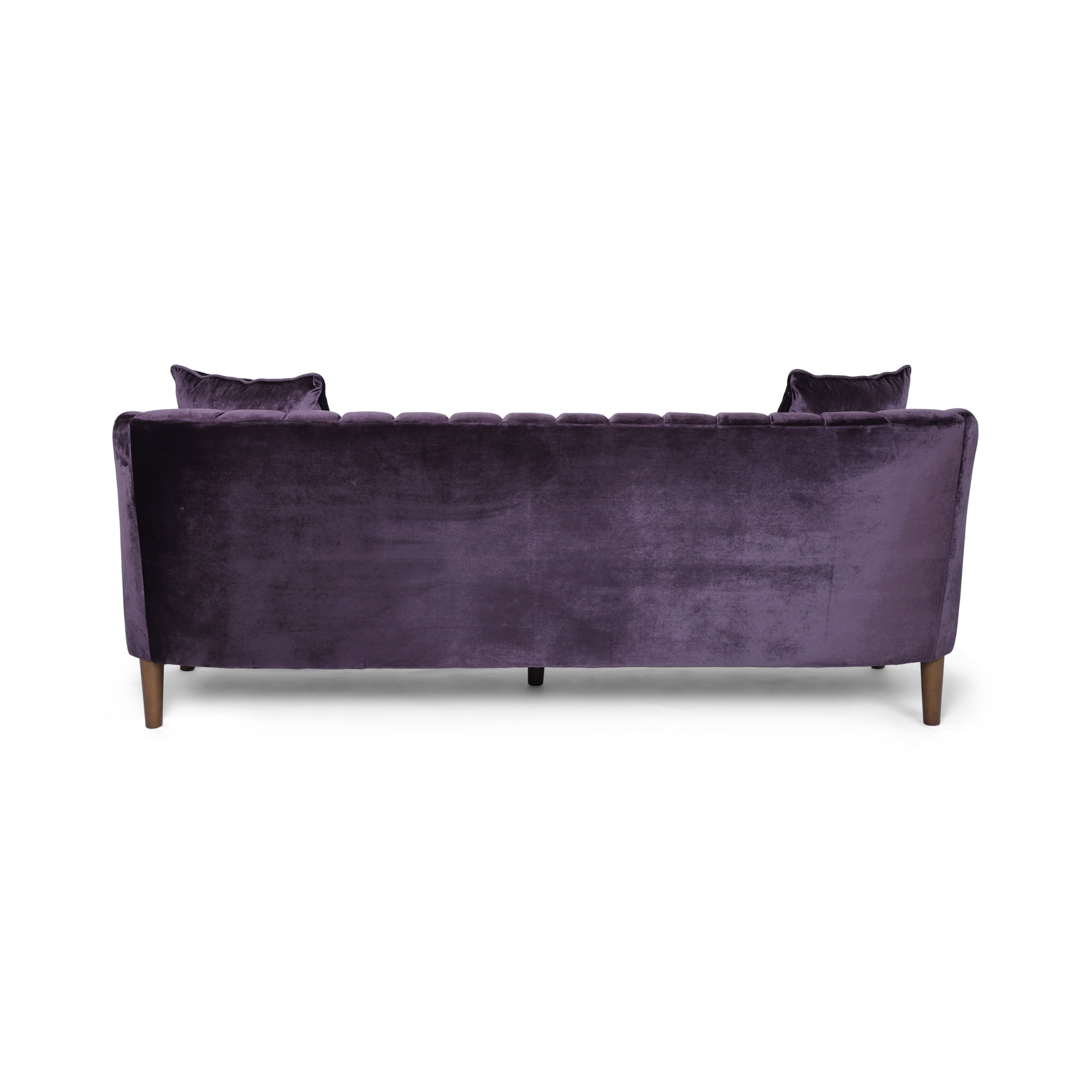 Noble House Currie Tufted Velvet Sofa, Blackberry, Dark Walnut