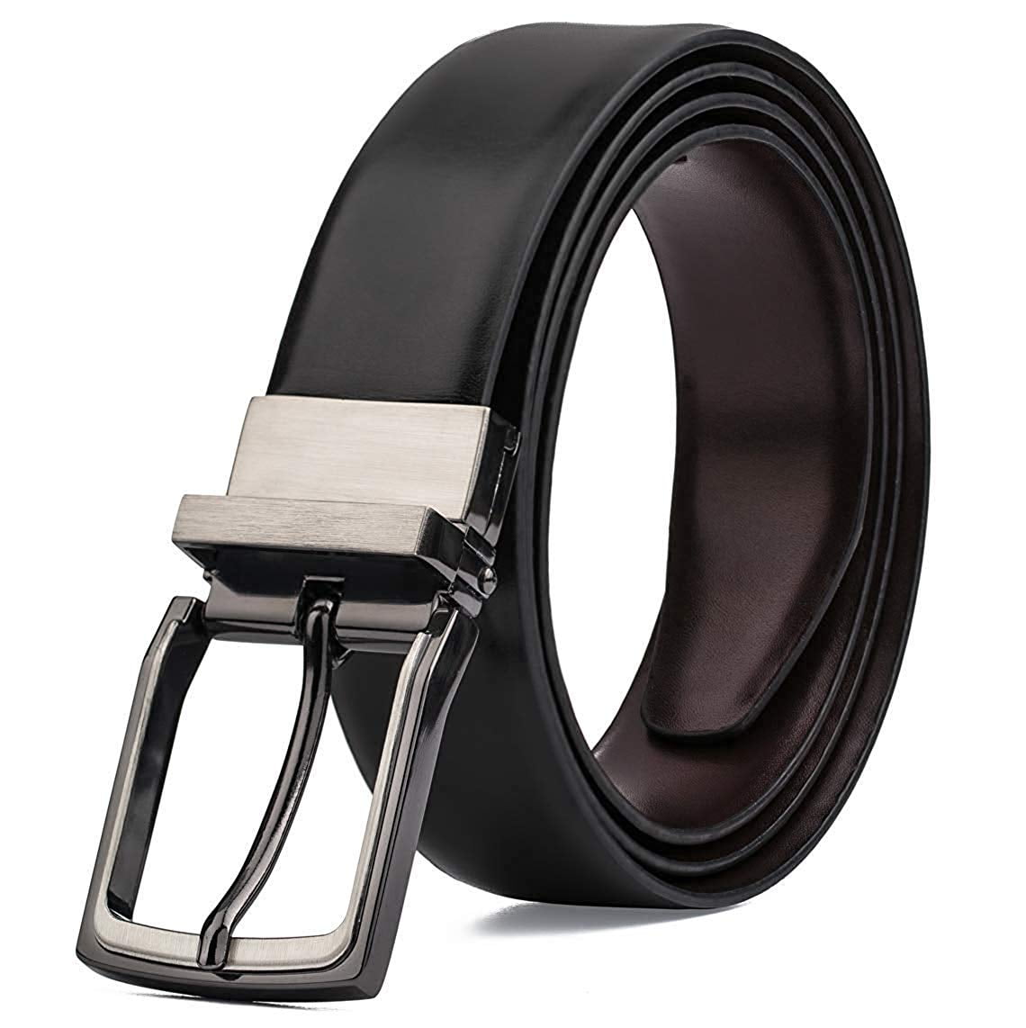Men's Dress Belt Genuine Leather Reversible Rotated Buckle with 1.25 ...