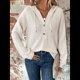 thumbnail image 4 of Sudadera con Capucha de Larga de Punto Gofre para Mujer, con Cordón, Botones, Cuello en V, Informal, con Capucha. L, 4 of 9