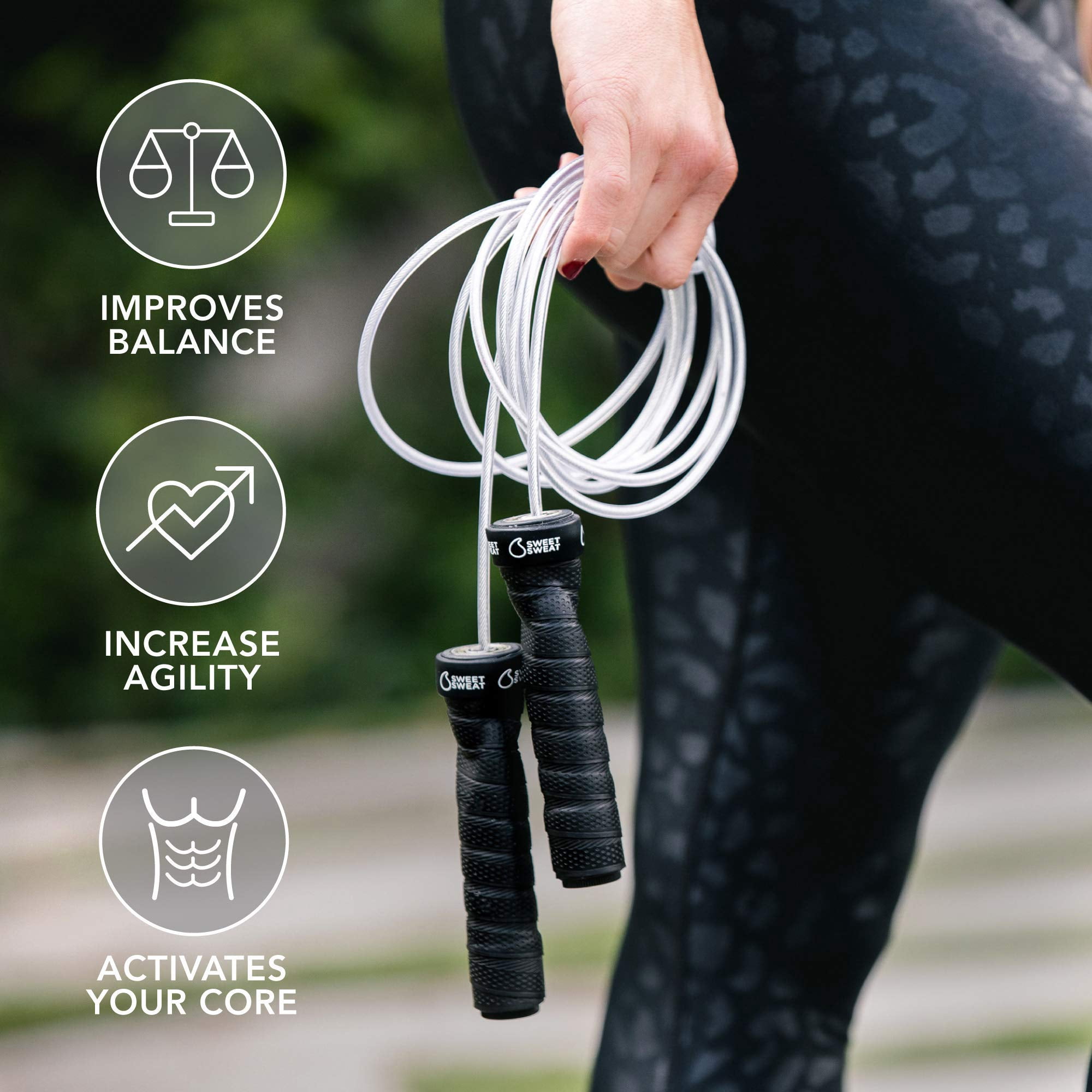 Sweat Performance Jump Rope ~ 10ft Adjustable Length Rope for Fitness and Speed Training ~ Includes Mesh Cary Bag & Bonus Rope (Jump Rope)