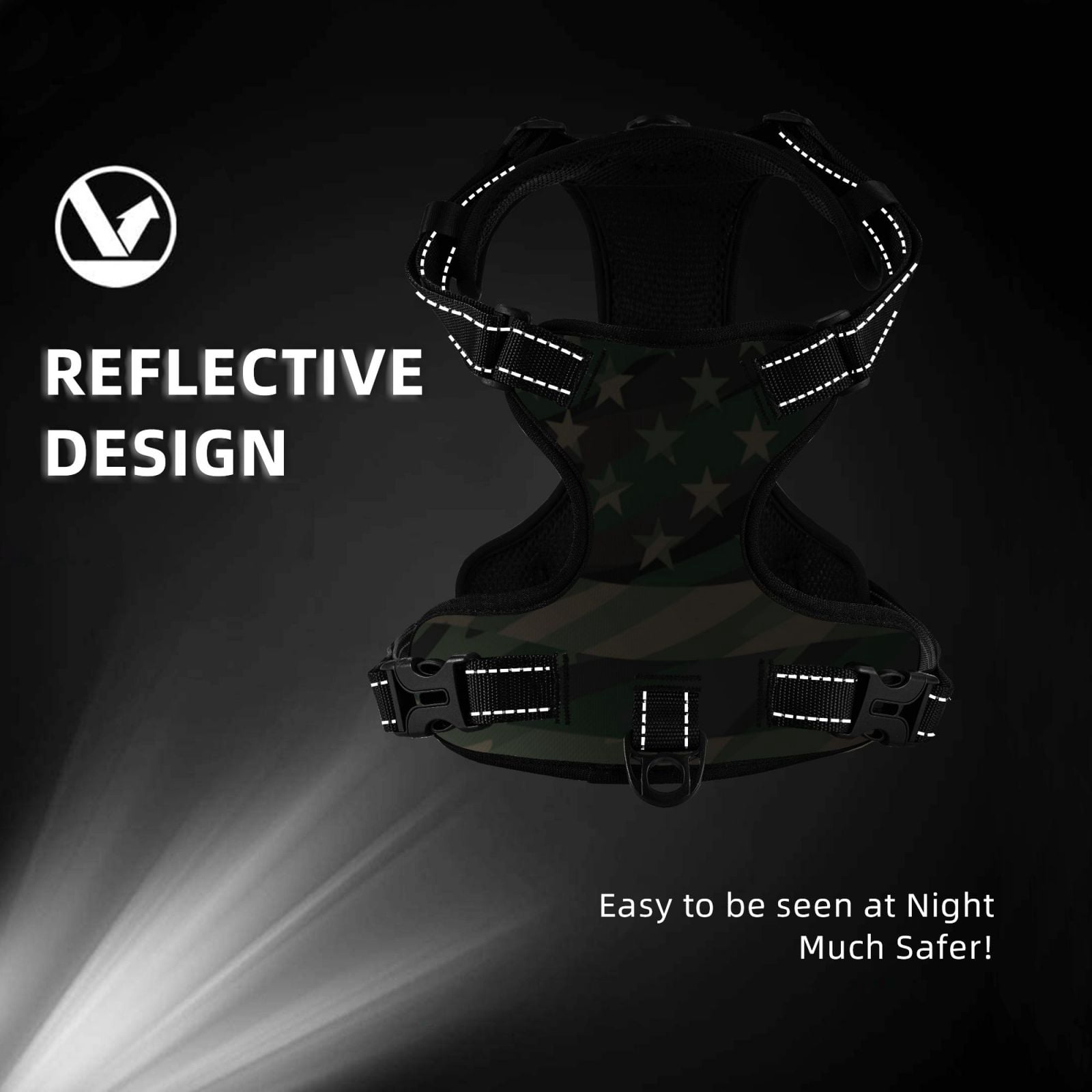 Picia Jungle Green Camo USA Flag No-Pull Dog Harness Reflective Front Clip Vest with Handle,Step-in Air Dog Harness,Adjustable 2 Metal Rings 4 Buckles,Easy to Put on & Take Off Small
