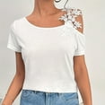 thumbnail image 6 of womens tops Womens Summer Cold Shoulder Tunic Tops Sexy Casual Short Sleeve Scoop Neck Lace Pleated T Shirts Blouse going out tops for women, 6 of 8