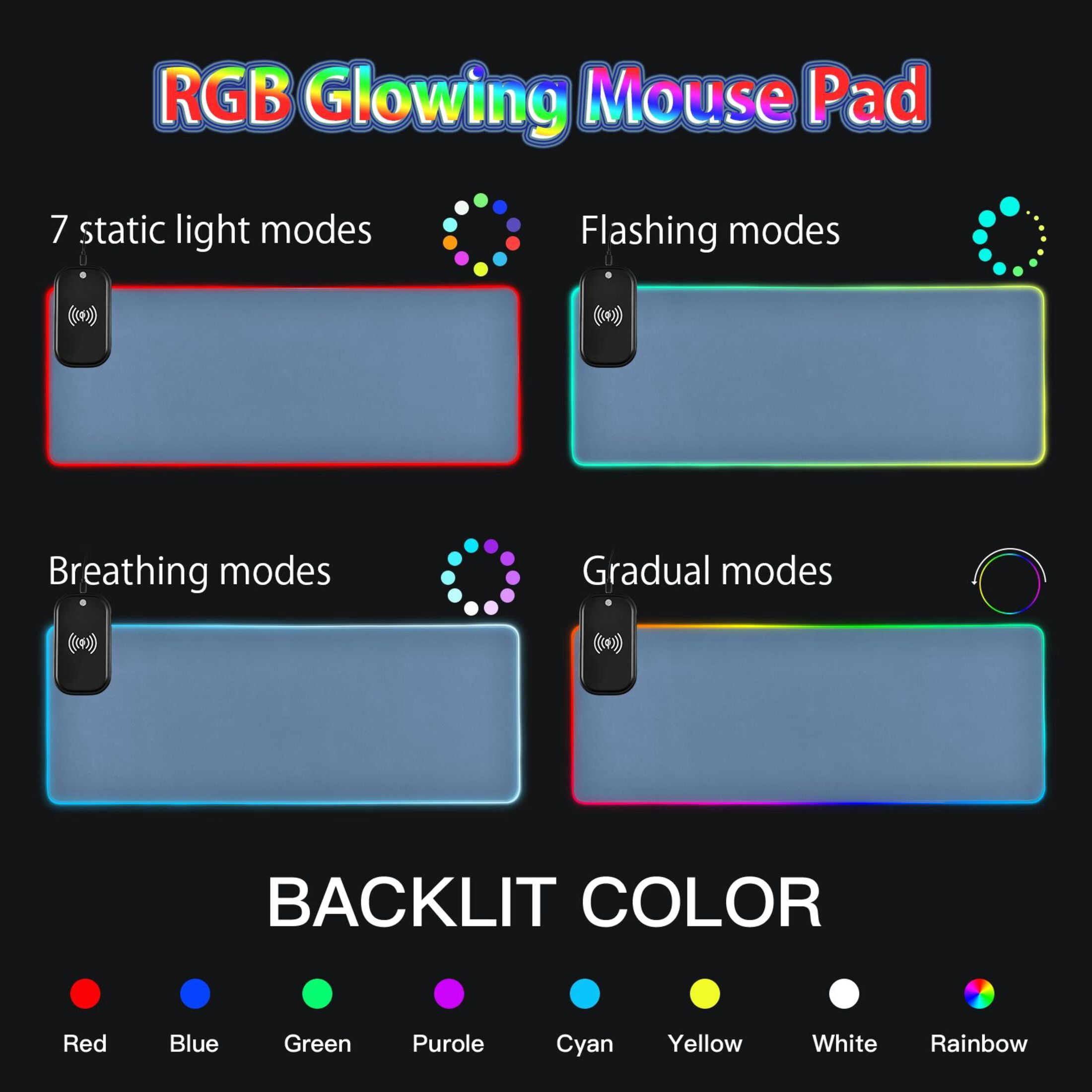 Wireless Charging Mouse Pad Large RGB Gaming Desk Mat 13 Light Modes Mousepad 31.5x11.8 Sea Blue