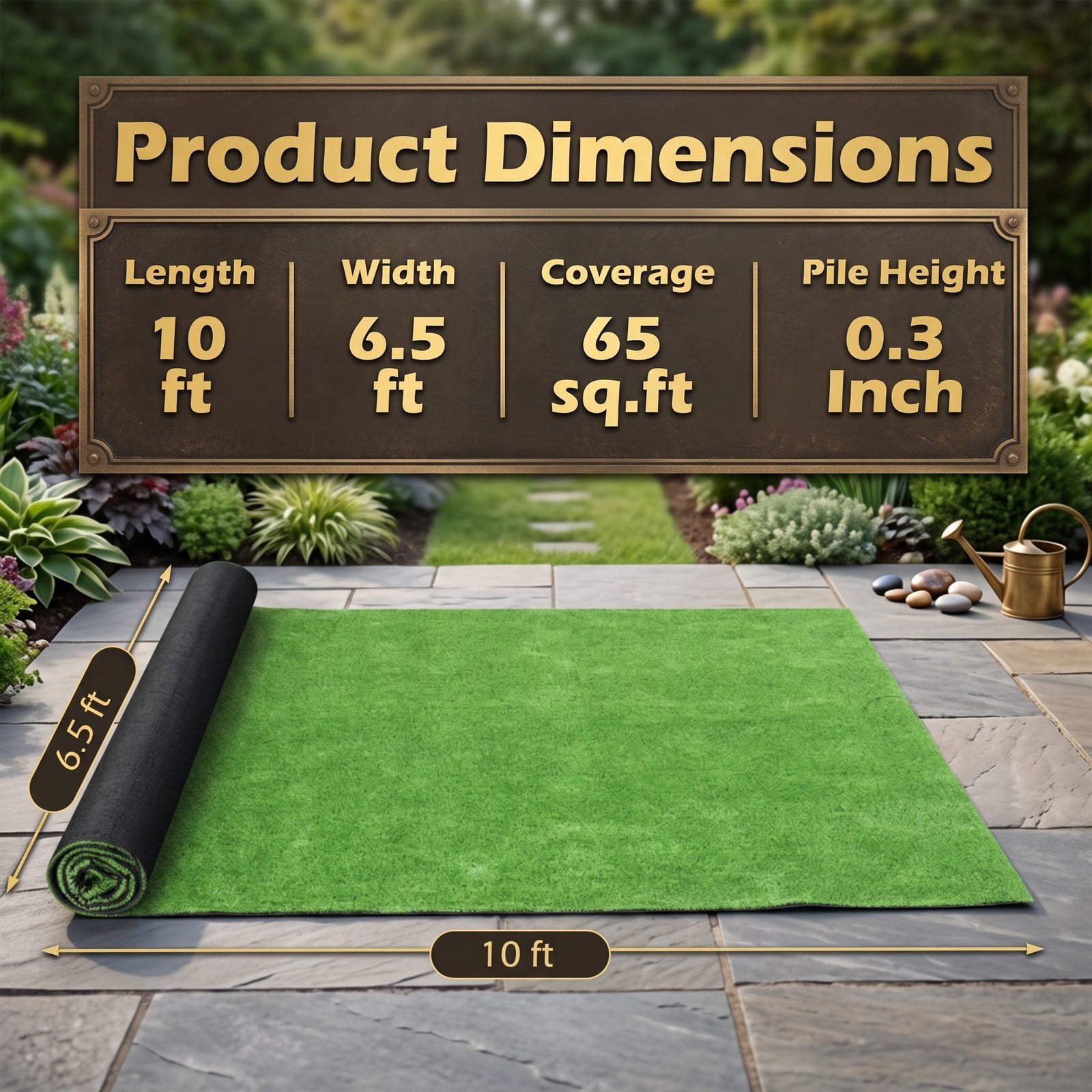 ALPULON 10 x 6.5 FT Artificial Turf Grass Rug, 65 sq.ft Realistic Synthetic Lawn Mat with Low 0.3 Inch Pile Height, Drainage Holes for Balcony Patio Yard Pet, Green