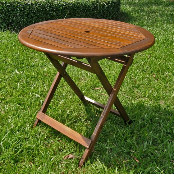 Highland Acacia 32 Inch Round Folding Table