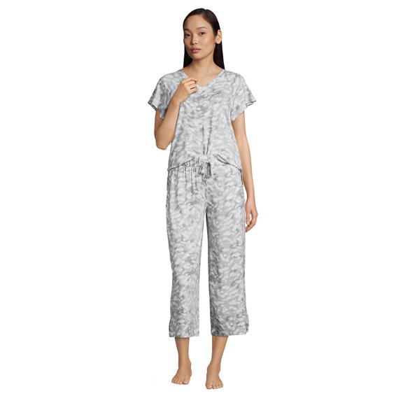 Lands' End Women's Tall Cooling Pajama Set - Short Sleeve Top and Crop Pants