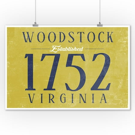 Woodstock Dates Woodstock, Virginia - Establish Date (Blue on Yellow) - Lantern Press Artwork (9x12 Art Print, Wall Decor Travel Poster) ()