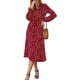 thumbnail image 1 of Vestido midi de leopardo para mujer, elegante, de manga larga, de cintura alta, con botones en la parte delantera, cinturón con cordón, vestido con forro en A Ormromra WMZL-2297-7, 1 of 1