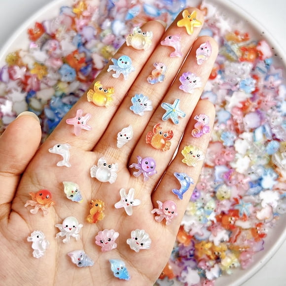 AWDSLUY 50 piezas de dijes de resina para uñas con temática oceánica, coloridos