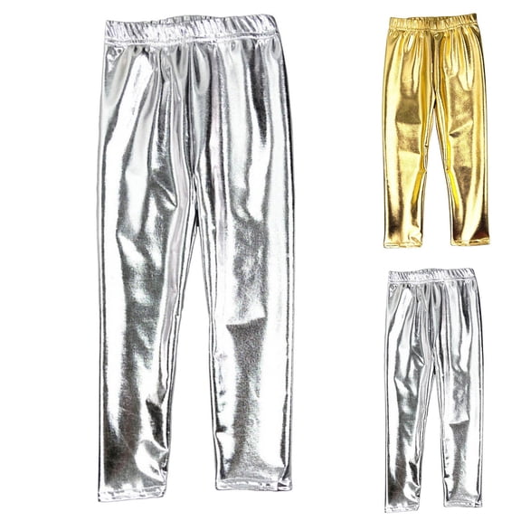 Dakiuu Toddler Kids Sparkly Metallic Skinny Pants Boys Girls Gold Silver Elastic High Waist Slim Fit Stage Performance Leggings Casual Party Trousers Outfit 18M-10Y