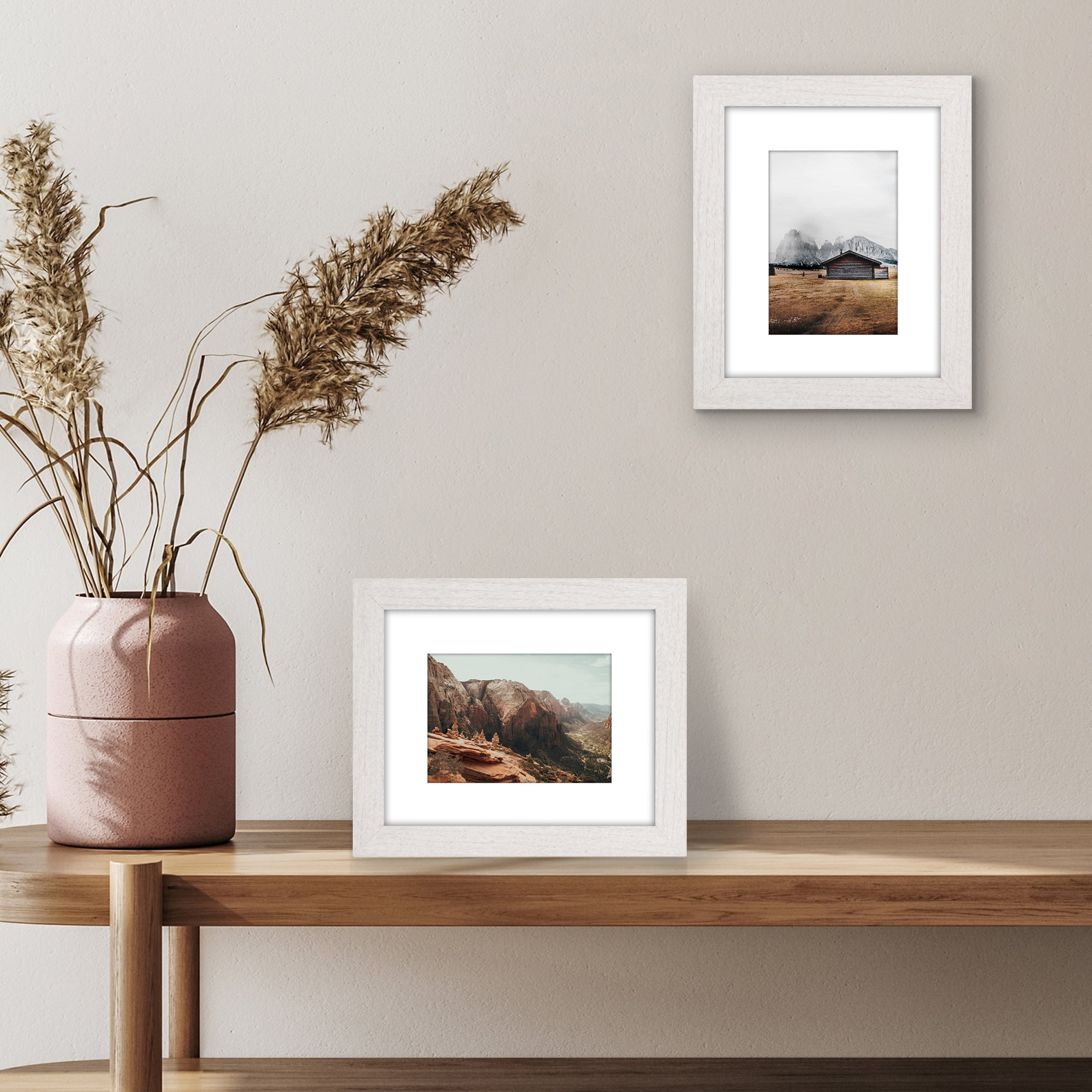 Americanflat 8x10 Picture Frame with Shatter-Resistant Glass with 5x7 Mat Display Photo Hudson Wide - White