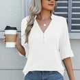 thumbnail image 2 of 3/4 Length Sleeve Womens Tops Solid Color V Neck Spring Shirts Ladies Top Summer Shirt Casual Blouse White M, 2 of 5