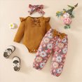 thumbnail image 2 of Paguaki Baby Girls Clothes Ruffle Long Sleeve Floral Print Bodysuit 3PCS Baby Layette Set Newborn Onesies, 2 of 4