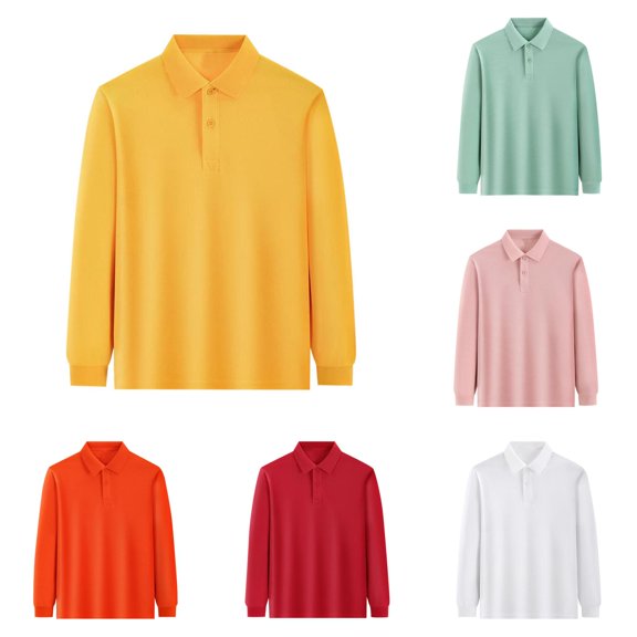 Ticikt Kids Long Sleeve Polo Shirts, Lapel Collar Breathable School Uniform Active Casual Tops for Students,5-6 Years