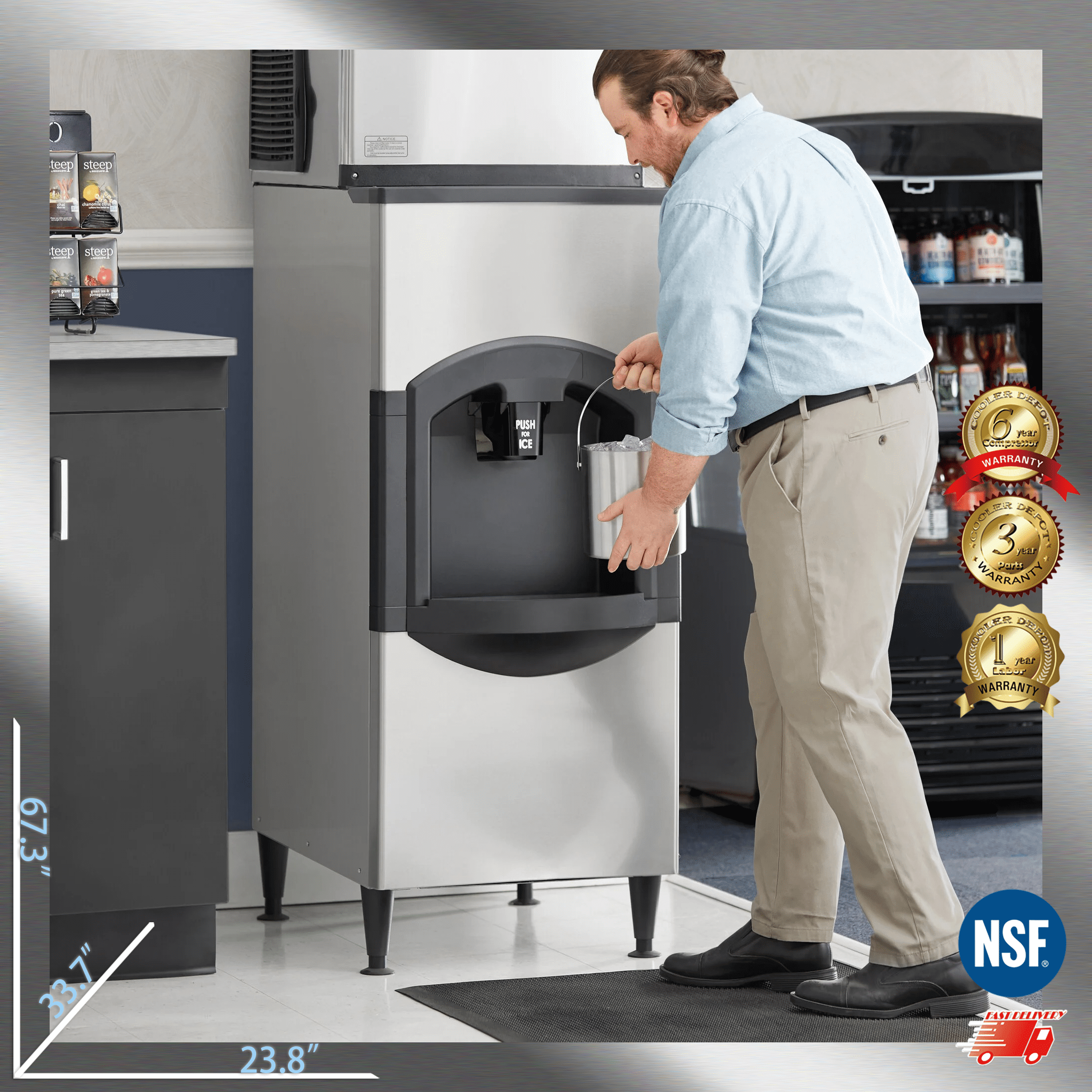 Cooler Depot NSF-Certified 350 lb Air-Cooled commercial Ice Maker and Dispenser, Stainless Steel, Model HD-130B