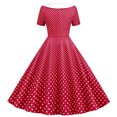 thumbnail image 3 of Women 50s 60s Retro Rockabilly Swing Dress Polka Dot Double Breasted Notch Lapel V-Neck Dresses Cocktail Party Evening Prom Gown, 3 of 6