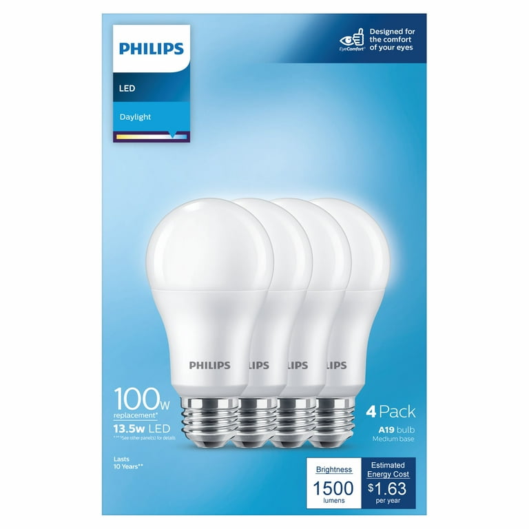 frelsen Displacement pakke Philips LED 100-Watt A19 Light Bulb, Frosted Daylight, Non-Dimmable, E26  Medium Base (4-Pack) - Walmart.com