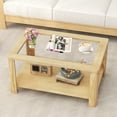 thumbnail image 2 of Gymax 2-Tier Coffee Table w/ Tempered Glass Tabletop & Storage Shelf Rounded Corners, 2 of 10
