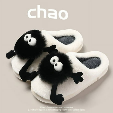 

New Fashion Women Funny Slippers Winter Plush Shoes Soft Bottom Home Cotton Shoes Woman Flip Flops Cartoon Girls Fluffy Slippers