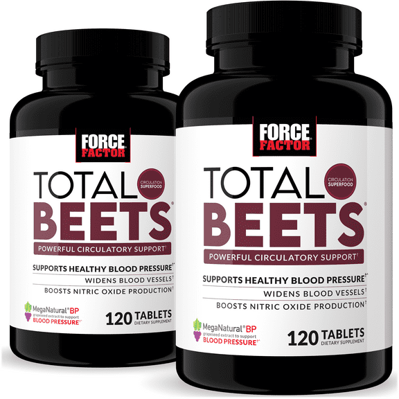 Force Factor Total Beets, Beet Root Capsule Alternative with Beetroot Powder for Blood Pressure, Circulation & Nitric Oxide, 120 Tablets (2 Pack)