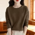 thumbnail image 6 of Women's Marled Knit Sweater, Casual Crewneck Pullover, Textured Yarn Knit Top, Lightweight Long Sleeve Blouse, Machine Washable Everyday Sweater for Women Coffee L, 6 of 9