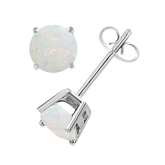 Mauli Jewels Women's 6MM Round Opal Stud Earrings in 14k Yellow & White Gold, Simple Studs