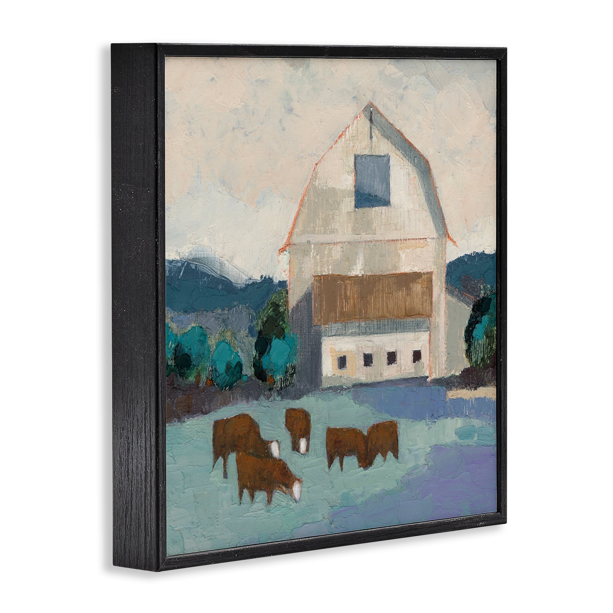 Stupell Industries Barnyard Grazing Cattle Landscape Painting Black Framed Art Print Wall Art, 12 x 12