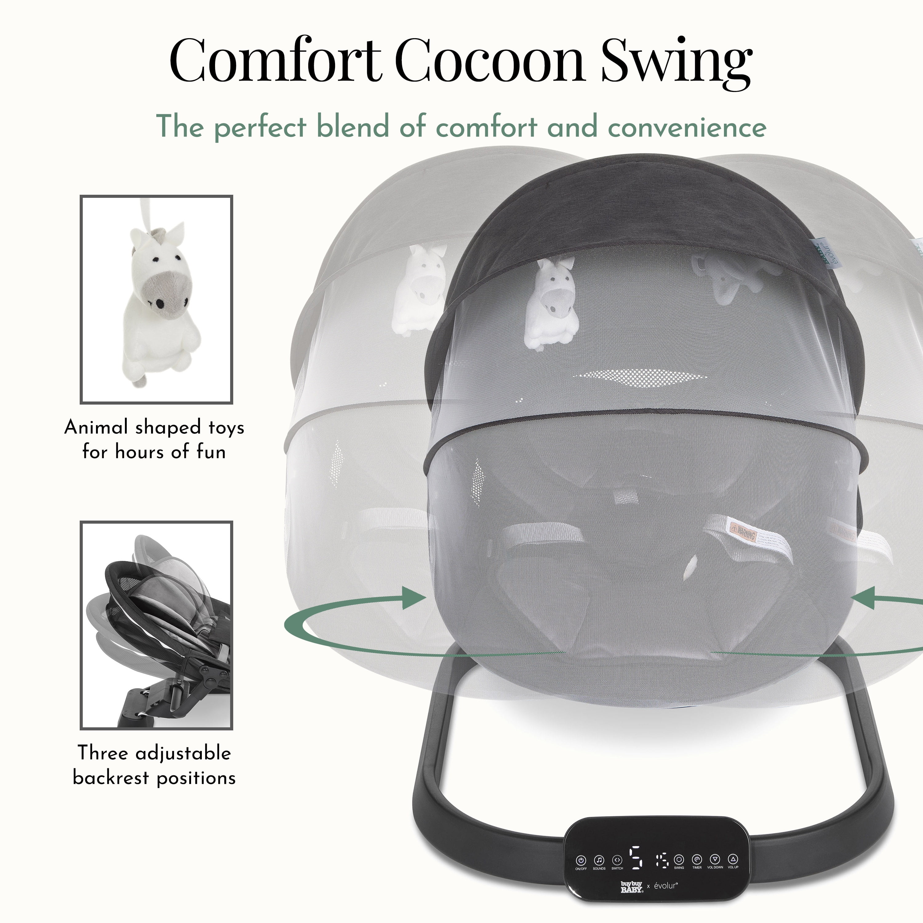 Evolur Comfort Cocoon Swing, Black