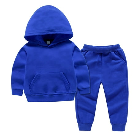 CAICJ98 Toddler Baby Boy Long Sleeve Solid Hoodies Sweatshirt Pants Outfit Set 2 Piece Sweatsuit Fall Clothes Blue 4-5 Years